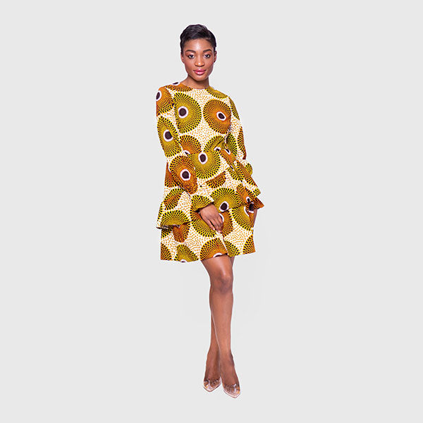 African Print Zola Ruffle Layered Dress