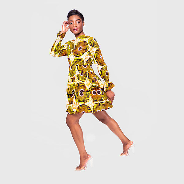 African Print Zola Ruffle Layered Dress