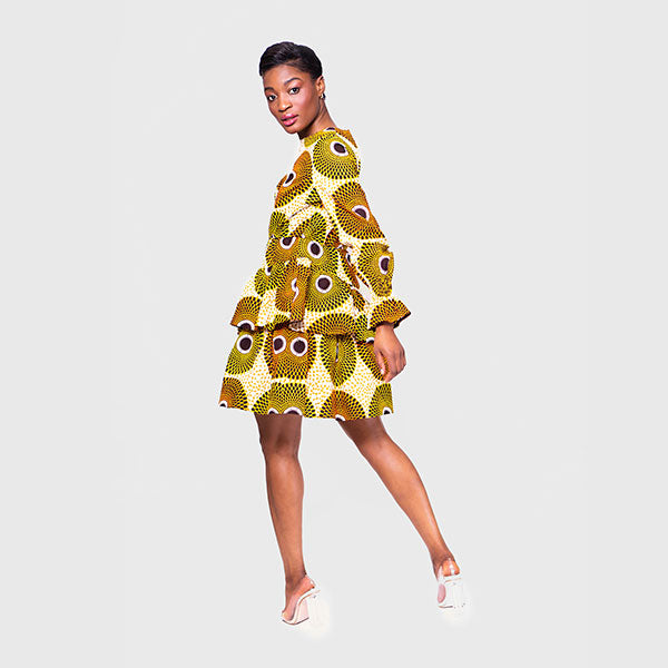 African Print Zola Ruffle Layered Dress