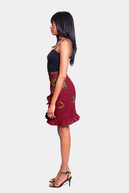 African Print Ngozi Frill Hem Wrap Mini Skirt