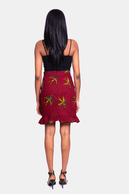 African Print Ngozi Frill Hem Wrap Mini Skirt