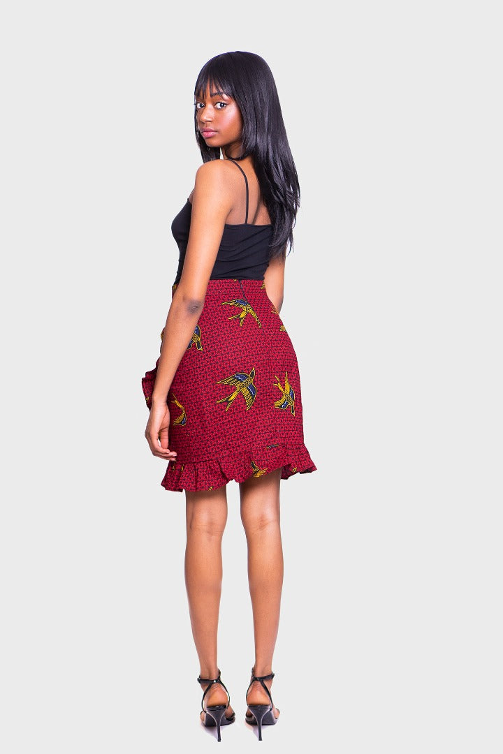 African Print Ngozi Frill Hem Wrap Mini Skirt