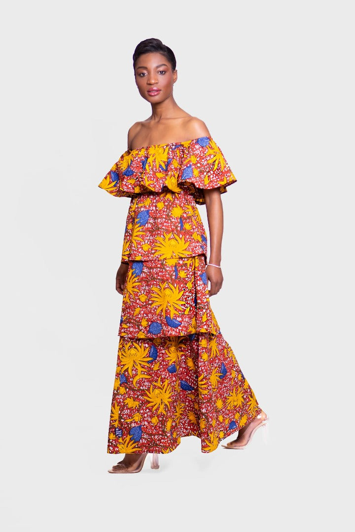 African Print Adanna Tiered Frill Maxi Dress