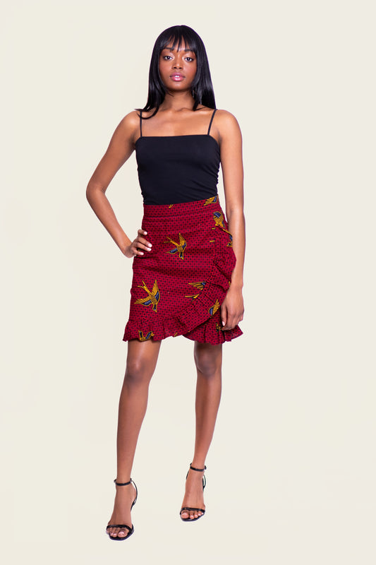 African Print Ngozi Frill Hem Wrap Mini Skirt