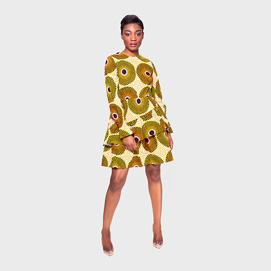 African Print Zola Ruffle Layered Dress