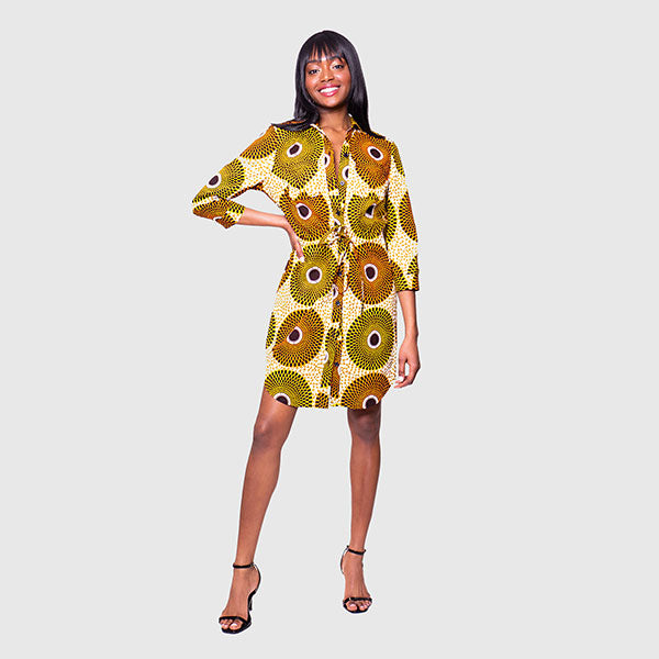 African Print Nia Tie Shirt Dress