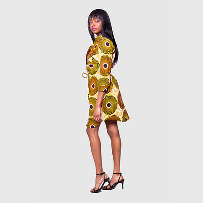 African Print Nia Tie Shirt Dress