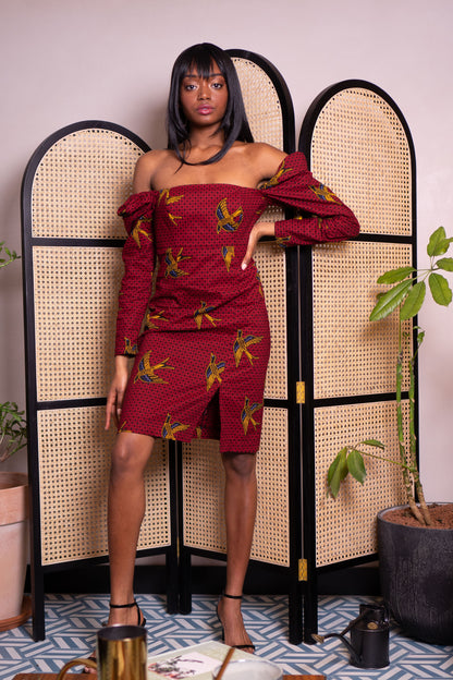 African Print Nora Puff Sleeve Midi Dress