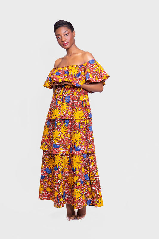 African Print Adanna Tiered Frill Maxi Dress