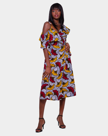 African Print Monifa Wrap Midi Dress