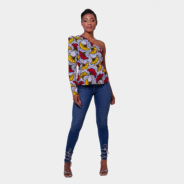 African Print Zuri One Shoulder Blouse