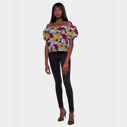 African Print Anissa Puffy Sleeve Top