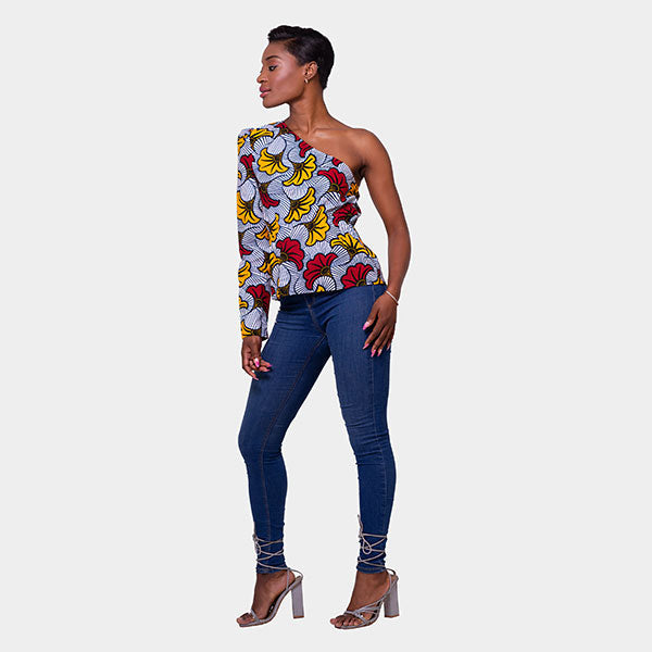 African Print Zuri One Shoulder Blouse