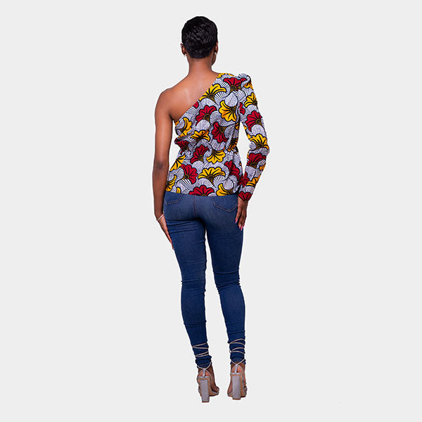 African Print Zuri One Shoulder Blouse