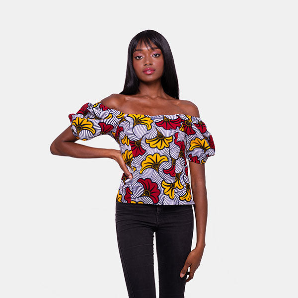 African Print Anissa Puffy Sleeve Top